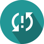 Circular arrows surrounding an exclamation mark on a teal background.