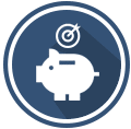 Icon of a piggy bank with a target and arrow symbolizing savings goal.