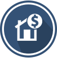 Icon of a house with a dollar sign symbolizing real estate or mortgage.