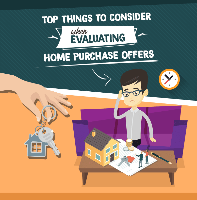 Man evaluating home purchase offers with concerns about money and house keys.