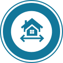 Blue icon showing a house with bidirectional arrows.