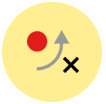 A strategic play diagram with a red dot, black X, and arrow.