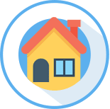 Illustration of a cozy house with a red roof and chimney.