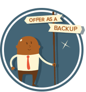 A man holding a flag labeled 'Offer as a Backup'.