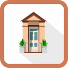 Modern front door with plants on each side.