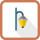A vintage-style street lamp icon with a long shadow on a white background.