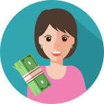 Illustration of a woman holding a stack of money and smiling.