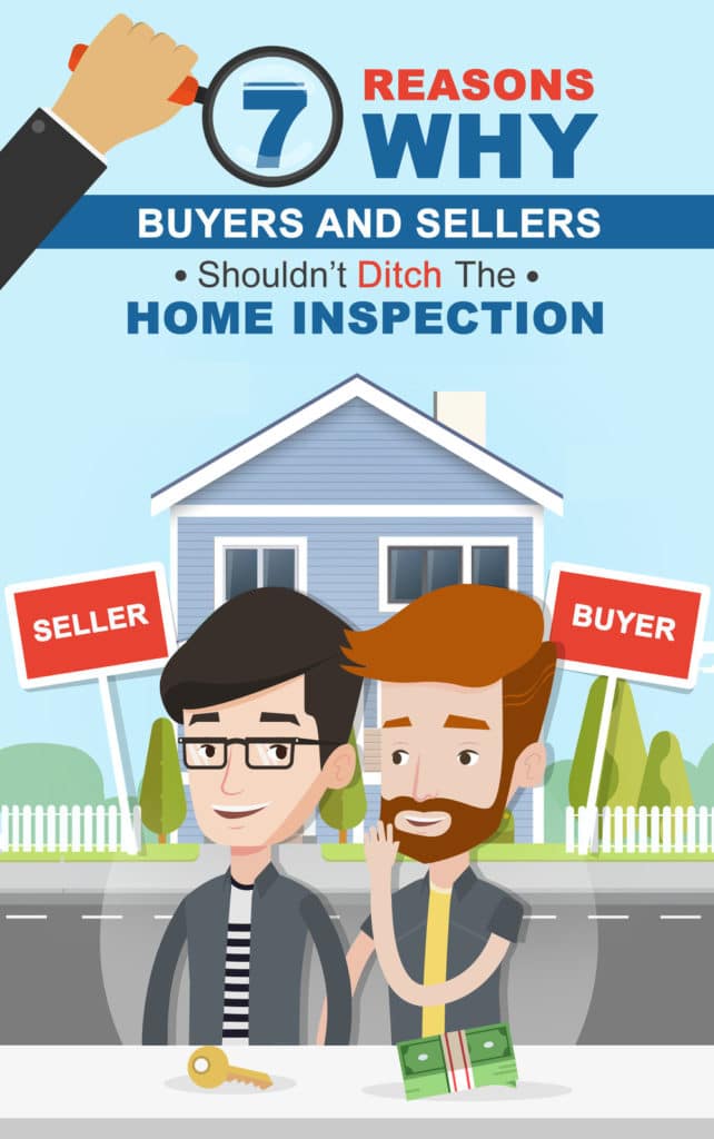 Illustration showing buyer and seller with house and home inspection signs.