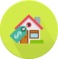 Icon of a house with a price tag symbolizing real estate value.