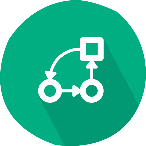 Icon of a workflow or process flow with connected shapes.